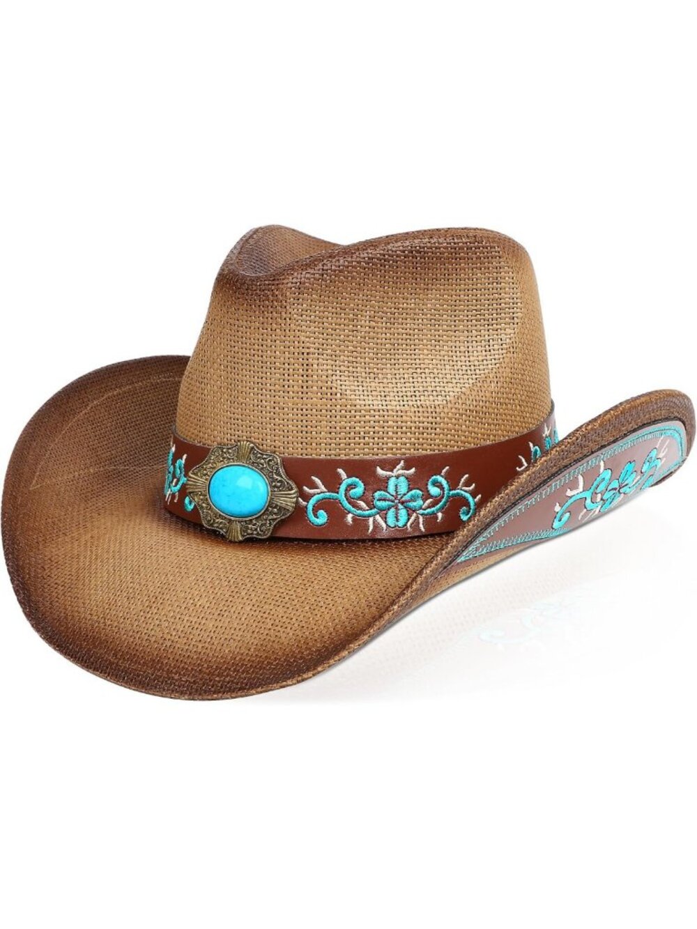 Stylish Brown & Black Cowboy Hat for Women & Men - Shapeable Brim Straw Hat